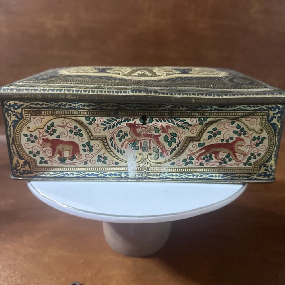 Antique metal/tin box from candy/biscuits?-Early 1900's-Made in England w-key